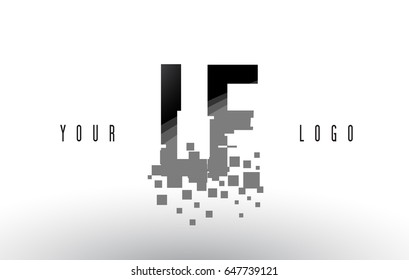 LF L F Pixel Letter Logo with Digital Shattered Black Squares. Creative Letters Vector Illustration.