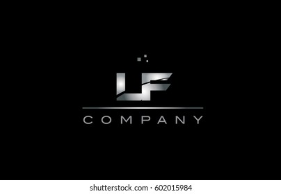 lf l f  silver grey metal metallic alphabet technology company letter logo design vector icon template black background