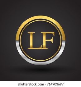 LF Letter logo in a circle, gold and silver colored. Vector design template elements for your business or company identity.