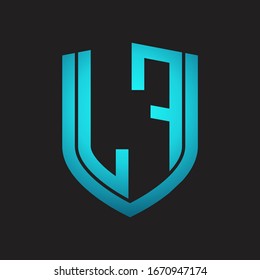 LF Logo monogram with emblem shield design isolated with blue colors on black background