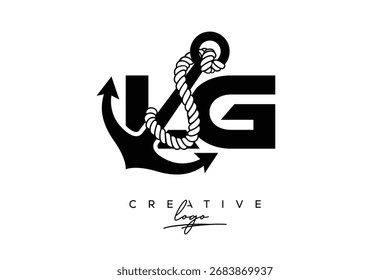 LG Creative Monogram Latter Logo with Anchor and Rope Design
