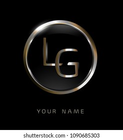 LG initial letters with circle elegant logo golden silver black background