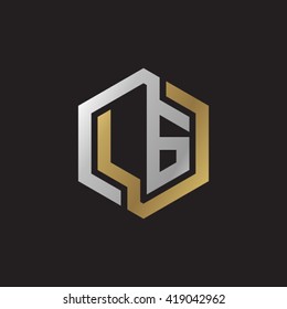 LG initial letters looping linked hexagon elegant logo golden silver black background