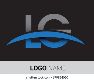 LG initial logo company name colored grey and blue swoosh design.
