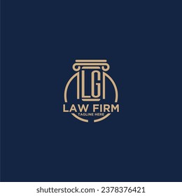 Monograma inicial LG para bufete de abogados con línea de círculo creativo