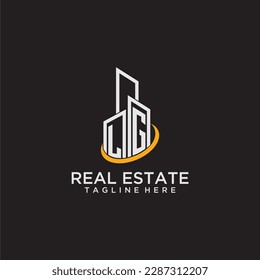 LG initial monogram logo for real estate with building style