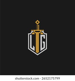 LG monograma inicial para imagem estilo escudo e espada