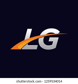 LG Initials letter vector illustrations designs overlapping with orange swoosh vector for company or company logo business on blue dark background.