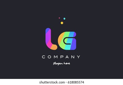 lg l g  creative rainbow green orange blue purple magenta pink artistic alphabet company letter logo design vector icon template