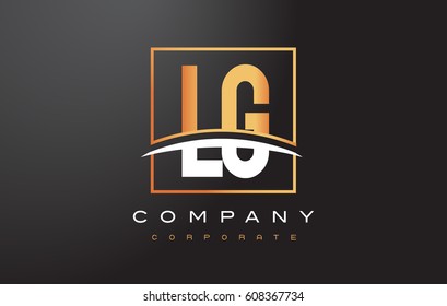 LG L G Golden Letter Logo Design with Swoosh and Rectangle Square Box Vector Design.