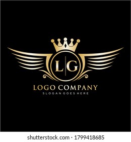 Letra LG inicial con plantilla de logotipo de ala real.