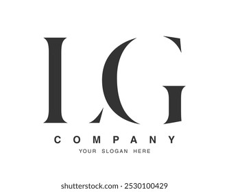 Design do logotipo da LG. Estilo de fonte serif da letra inicial l e g. Tipografia clássica do nome da empresa. Logotipo ou identidade da moda. Ilustração vetorial.