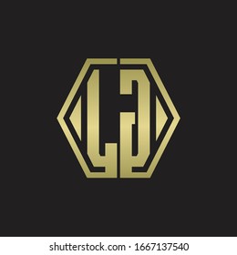 LG Logo monogram with hexagon line rounded design template with gold colors