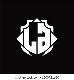 LG logo monogram with shield line and 3 arrows shape design template on black background