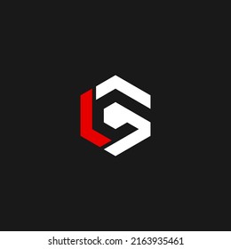 LG monogram logo in hexagon shape. Red and white.