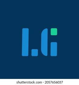 LG monogram logo. Letter l, letter g typographic icon isolated on dark blue background. Alphabet initials. Characters sign. Modern design, geometric, minimalist style symbol.