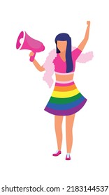 LGBT activist with megaphone semi flat color vector character. Standing figure. Full body person on white. Tolerance simple cartoon style illustration for web graphic design and animation
