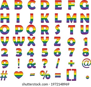 LGBT alphabet and number on white background. rainbow vector alphabet. colorful rainbow letter symbol.