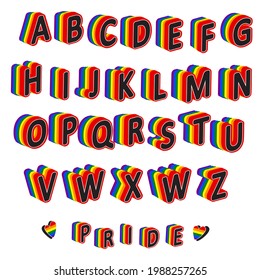 LGBT alphabet. Rainbow alphabet in lgbt flag colors. 3D abc. 
