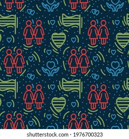 The LGBT background is colored. Vector pattern Gay, Lesbian, Transgender, Bisexual. Doodle icons for textiles of the LGBT movement. Vector illustration