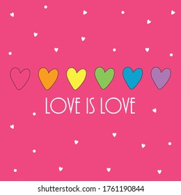 LGBT background. Happy pride month. Love is love. Colorful hearts.