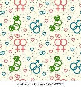 LGBT background on light. Vector pattern Gay, Lesbian, Transgender, Bisexual. LGBT movement for gender equality. Hand-drawn doodle icons. Vector illustration
