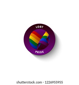 LGBT badge with LGBT flag. Badge with long shadow. Vector illustration. 