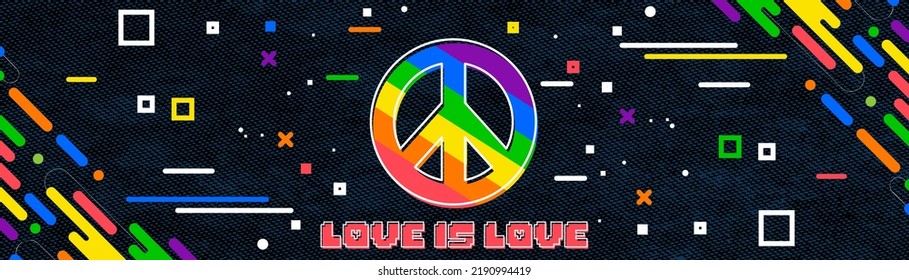 LGBT banner with modern retro abstract background design. Colorful Rainbow LGBT rights awareness campaign. Pride day. Love is love. Valentines day. Lesbians, gays, bisexuals, transgenders, queer