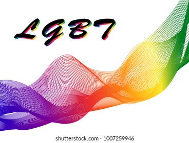 LGBT black letters with rainbow shadow and colorful rainbow abstract lines pattern in white background. LGBT love support.