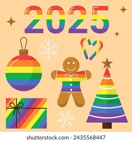 LGBT christmas icons vector illustration