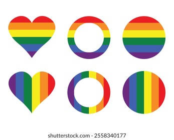 LGBT circle gay rainbow heart symbol homosexual pride banner. Gay pride frames icon. Rainbow heart vector illustration.