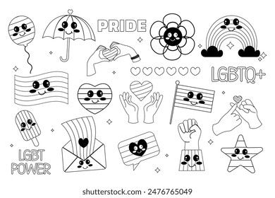 Lgbt collection kawaii outline pride month flat style