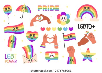 Lgbt collection kawaii pride month flat style