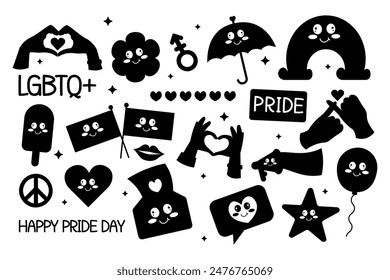 Lgbt collection kawaii silhouette pride month flat style