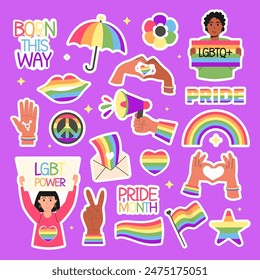 Lgbt collection stickers pride month flat style