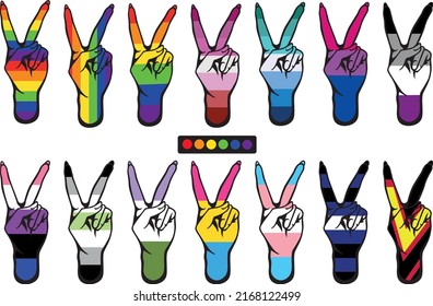 LGBT color hand peace signs
