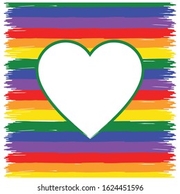 LGBT colored background, with empty heart shape for text, copy space, template for greeting card, discrimination concept