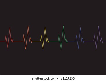 Lgbt colorful rainbow colored pulse. Dark background. Vector illustration.