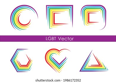 LGBT colorful rainbow logo in various shapes, circle, triangle, polygon, square, and heart. Vector Illustration. Idea for LGBT festive concept or Lesbian, gay, bisexual, and transgender celebrations. 