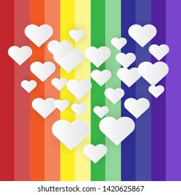  LGBT colorful rainbow with white heart paper art.love concept