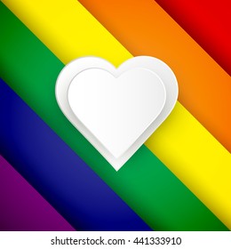 LGBT colors rainbow background, Rainbow template with heart paper icon sign symbol, Vector illustration.