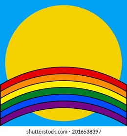 LGBT colors rainbow and sun on blue background, vector illustration