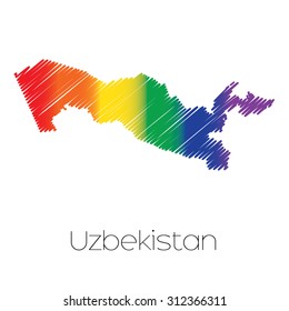 An LGBT Coloured Scribbled Shape of the Country of Uzbekistan