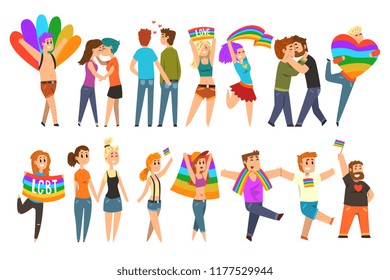 Lgbt community celebrating gay pride, love parade cartoon vector Illustrations on a white background