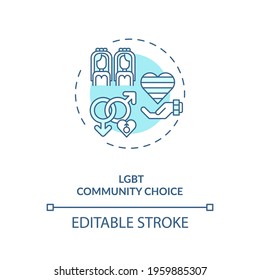 Lgbt community choice concept icon. Homosexual couples, wedding, family ideas thin line illustration. Lesbian and gay relationship tolerance vector isolated outline RGB color drawing. Editable stroke