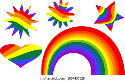 LGBT community colors elements for pattern packing paper, rainbow, star, heart, flower