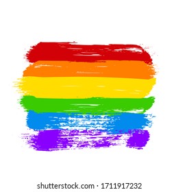 LGBT community flag. Acrylic brush strokes the colors of the rainbow isolated on white. Symbol of LGBTQ lesbian, gay pride, bisexual, transgender social movements. Easy to edit vector design template.