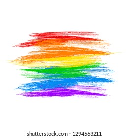 LGBT community flag. Brush strokes the colors of the rainbow isolated on white. Symbol of lesbian, gay pride, bisexual, transgender social movements. Easy to edit vector element of design.