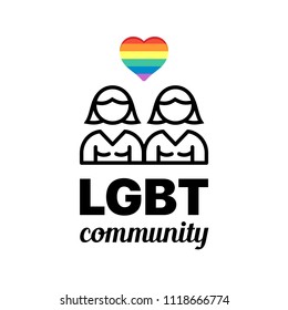 LGBT community flat vector card with couple of female isolated on white background