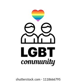 LGBT community flat vector card with couple of male isolated on white background